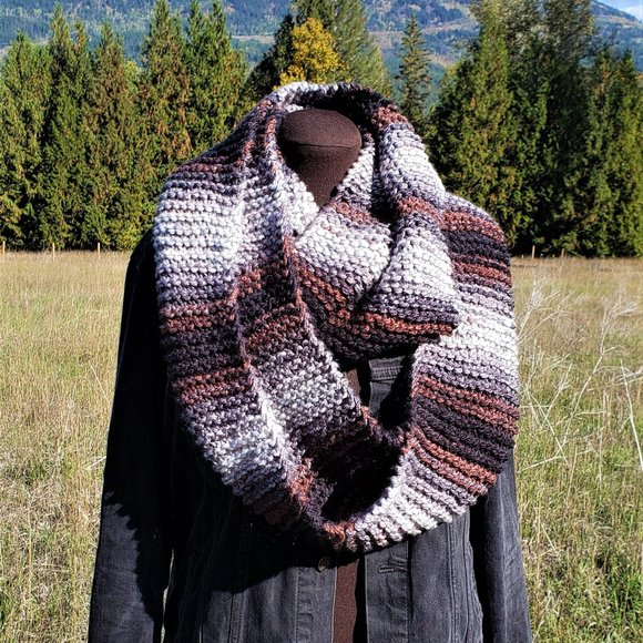 Handmade Bulky Knit Infinity Scarf, Wood Smoke Color - Picture 1 of 2